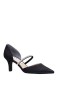 Women Nina Shoes Pumps | Brystol Black Textured Metallic With Crystal Band Mid-heel D'orsay Pumps
