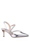 Women Nina Shoes Pumps | Nela Silver Metallic Glaze Sling Back Pumps With Asymmetrical Rhinestone Bands