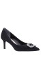 Women Nina Shoes Pumps | Neya Black Textured Metallic Mid-heel Pumps With Jeweled Buckle