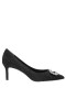 Women Nina Shoes Pumps | Neya Black Textured Metallic Mid-heel Pumps With Jeweled Buckle