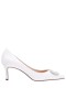 Women Nina Shoes Pumps | Neya Ivory Satin Mid-heel Pumps With Jeweled Buckle
