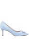 Women Nina Shoes Pumps | Neya Sky Blue Satin Mid-heel Pumps With Jeweled Buckle