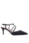 Women Nina Shoes Pumps | Nichele Black Satin With Crystal Twist Mid-heel Slingback Pumps