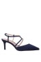 Women Nina Shoes Pumps | Nichele New Navy Satin With Crystal Twist Mid-heel Slingback Pumps