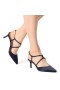 Women Nina Shoes Pumps | Nichele New Navy Satin With Crystal Twist Mid-heel Slingback Pumps