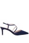 Women Nina Shoes Pumps | Nichele New Navy Satin With Crystal Twist Mid-heel Slingback Pumps