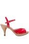 Women Nina Shoes Retro Shoes | Rock Cherry Red Instep Strap Sandal On A Wooden Bottom