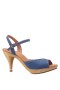 Women Nina Shoes Retro Shoes | Rock Dark Denim Instep Strap Sandal On A Wooden Bottom