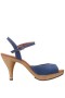 Women Nina Shoes Retro Shoes | Rock Dark Denim Instep Strap Sandal On A Wooden Bottom