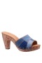 Women Nina Shoes Retro Shoes | Village Dark Blue Denim Patchwork Slide On A Printed Platform Bottom