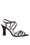 Women Nina Shoes Sandals | Anna Black Satin With Crystals Mid-heel Strappy Sandals