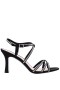 Women Nina Shoes Sandals | Anna Black Satin With Crystals Mid-heel Strappy Sandals