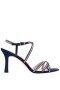 Women Nina Shoes Sandals | Anna New Navy Satin With Crystals Mid-heel Strappy Sandals