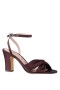 Women Nina Shoes Sandals | Ashley Chocolate Satin Block-heel Sandals With Twist-front And Ankle Strap
