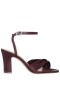 Women Nina Shoes Sandals | Ashley Chocolate Satin Block-heel Sandals With Twist-front And Ankle Strap