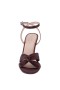 Women Nina Shoes Sandals | Ashley Chocolate Satin Block-heel Sandals With Twist-front And Ankle Strap