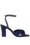 Women Nina Shoes Sandals | Ashley New Navy Satin Block-heel Sandals With Twist-front And Ankle Strap