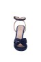 Women Nina Shoes Sandals | Ashley New Navy Satin Block-heel Sandals With Twist-front And Ankle Strap