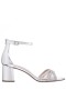 Women Nina Shoes Sandals | Brooke Silver Metallic Foil Block-heel Sandals With Ankle-straps And Crystal Bands