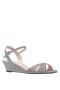 Women Nina Shoes Sandals | Flora Steel Textured Metallic Demi-wedge Sandals With Ankle-strap
