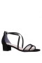 Women Nina Shoes Sandals | Ginette Black Satin With Mesh Block-heel Sandals With Ankle-strap