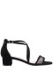 Women Nina Shoes Sandals | Ginette Black Satin With Mesh Block-heel Sandals With Ankle-strap