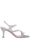 Women Nina Shoes Sandals | Lizelle Silver Textured Metallic Foil Mid-heel Sandals With Clear Crystal Bands