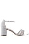 Women Nina Shoes Sandals | Nagida Silver Metallic Textured Block-heel Sandal