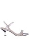 Women Nina Shoes Sandals | Neryssa Silver Metallic Foil With Clear Crystal Band Mid-heel Sandals With Ankle-strap
