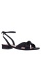 Women Nina Shoes Sandals | Sulma Black Satin Block-heel Flat Sandals With Ankle-strap