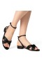 Women Nina Shoes Sandals | Sulma Black Satin Block-heel Flat Sandals With Ankle-strap