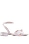 Women Nina Shoes Sandals | Sulma Ivory Satin Block-heel Flat Sandals With Ankle-strap