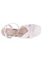 Women Nina Shoes Sandals | Sulma Ivory Satin Block-heel Flat Sandals With Ankle-strap