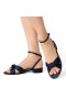 Women Nina Shoes Sandals | Sulma New Navy Satin Block-heel Flat Sandals With Ankle-strap