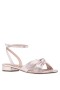 Women Nina Shoes Sandals | Sulma Platino Metallic Suedette Block-heel Flat Sandals With Ankle-strap