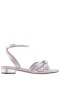 Women Nina Shoes Sandals | Sulma Silver Metallic Suedette Block-heel Flat Sandals With Ankle-strap
