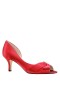 Women Nina Shoes Satin Shop | Contesa Red Satin D'orsay Pumps With A Peep-toe On A Mid-heel
