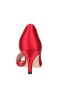 Women Nina Shoes Satin Shop | Contesa Red Satin D'orsay Pumps With A Peep-toe On A Mid-heel