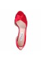 Women Nina Shoes Satin Shop | Contesa Red Satin D'orsay Pumps With A Peep-toe On A Mid-heel