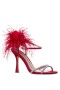 Women Nina Shoes Satin Shop | Demi Red Rouge Satin High=heel Sandals With Matching Crystals, Feathers And Ankle Strap
