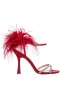 Women Nina Shoes Satin Shop | Demi Red Rouge Satin High=heel Sandals With Matching Crystals, Feathers And Ankle Strap