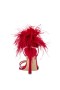 Women Nina Shoes Satin Shop | Demi Red Rouge Satin High=heel Sandals With Matching Crystals, Feathers And Ankle Strap