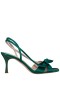 Women Nina Shoes Satin Shop | Lizette Spruce Satin With Bow Slingback Sandal On A Mid-heel
