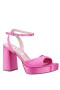 Women Nina Shoes Satin Shop | Stacie Ultra Pink Satin Block-heel Platform Sandals With Twist-front And Ankle-strap