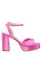 Women Nina Shoes Satin Shop | Stacie Ultra Pink Satin Block-heel Platform Sandals With Twist-front And Ankle-strap
