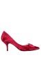 Women Nina Shoes Wide Widths | Blakely Crimson Satin D'orsay Mid-heel Pleated-toe Pumps