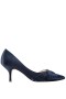 Women Nina Shoes Wide Widths | Blakely New Navy Satin D'orsay Mid-heel Pleated-toe Pumps