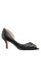 Women Nina Shoes Wide Widths | Contesa Black Satin D'orsay Pumps With A Peep-toe On A Mid-heeel