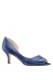 Women Nina Shoes Wide Widths | Contesa New Navy Satin D'orsay Pumps With A Peep-toe On A Mid-heel
