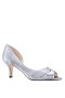 Women Nina Shoes Wide Widths | Contesa Silver Satin D'orsay Pumps With A Peep-toe On A Mid-heel